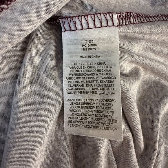 Boden Long Sleeve Burgundy Pink Geometric‎ Mock Neck Viscose Blouse Sz 16-18 - Picture 8 of 10